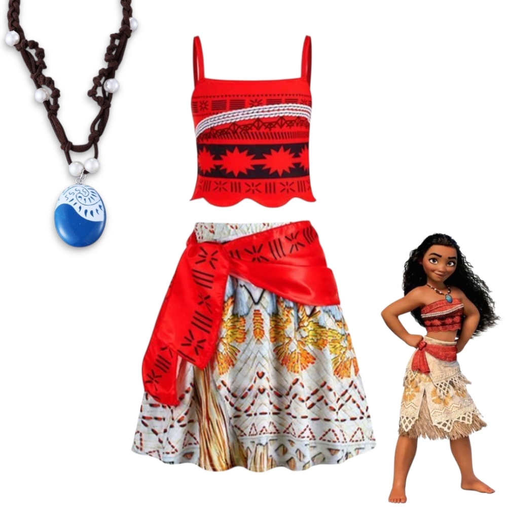 Moana Costume 4T – 5T Girls Halloween Dress with Necklace Disney Princess Dress